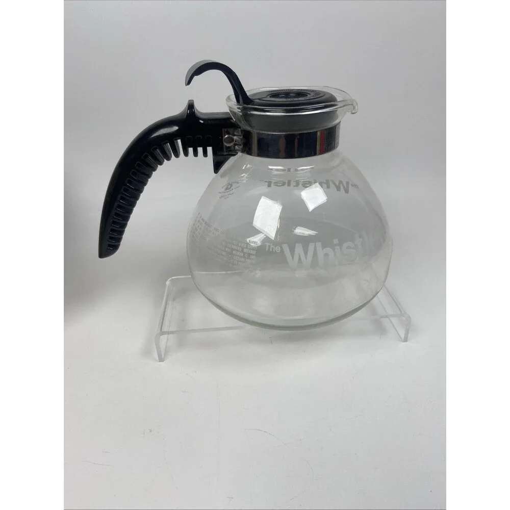 Vintage Gemco The Whistler Glass Coffee Tea Pot  Carafe 10 Cup Black Handle